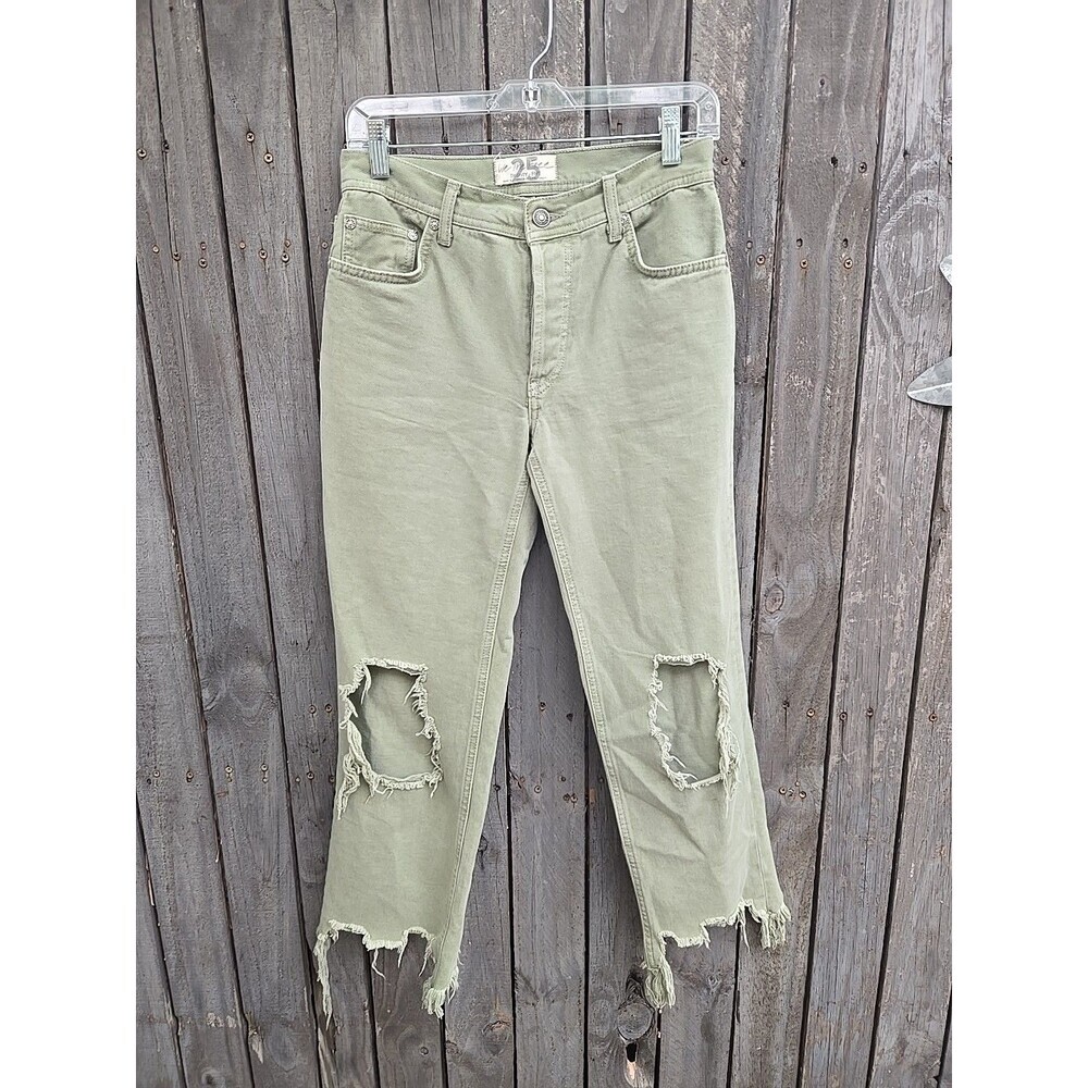 We the Free People size 25 Green Maggie Jeans Distressed Straight